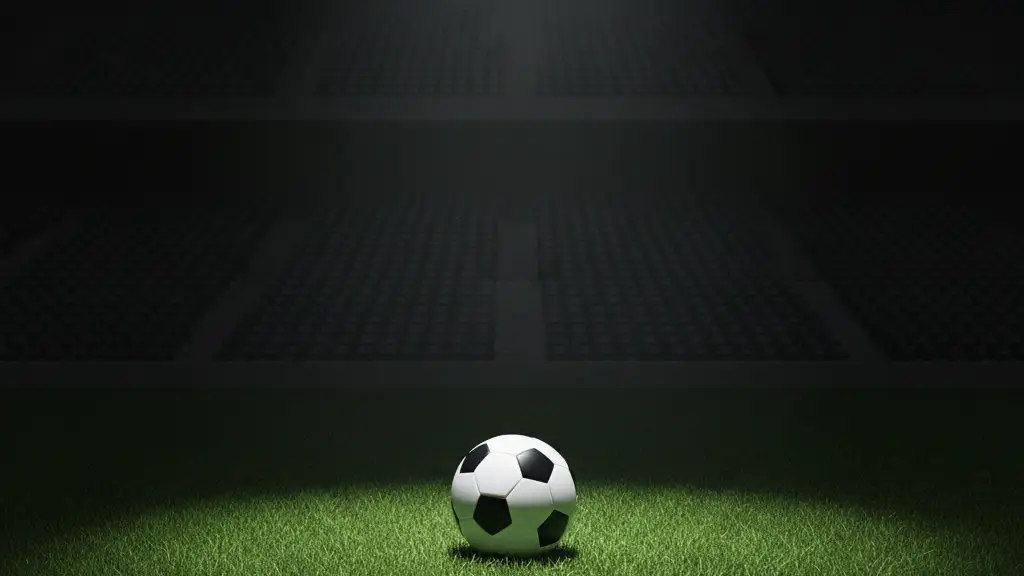 A lone football on a stadium pitch under a spotlight.