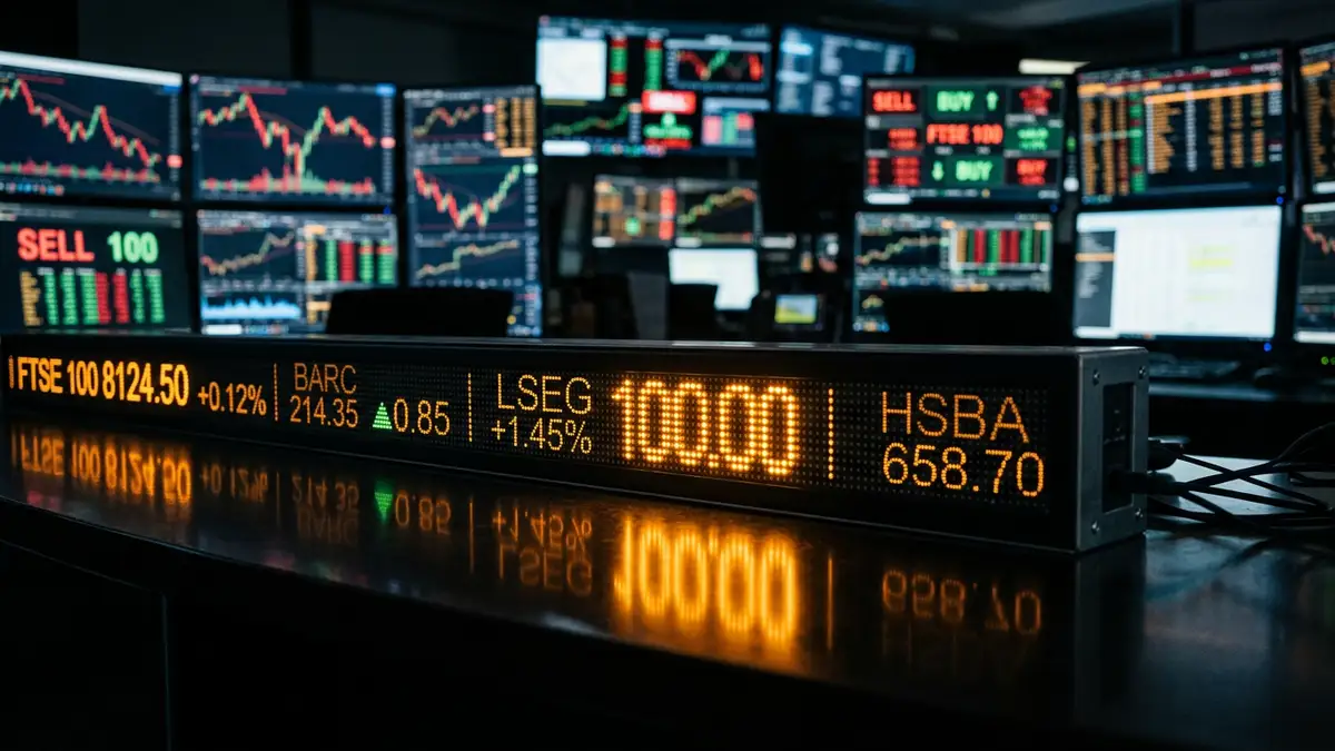 A digital financial display showing oil prices hitting 100 dollars over blurred market charts.