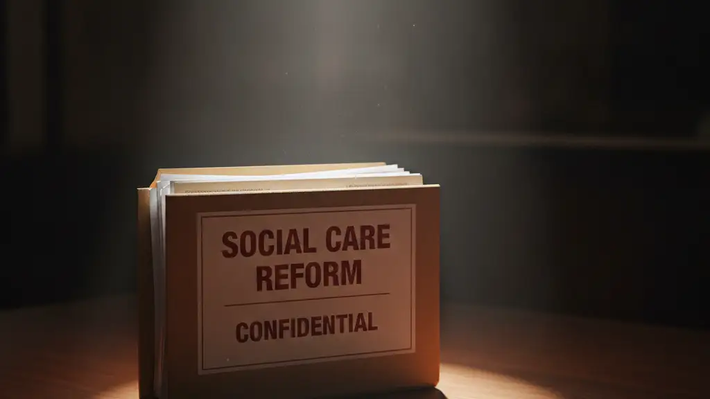 Confidential file folder on a mahogany desk, dramatically lit.