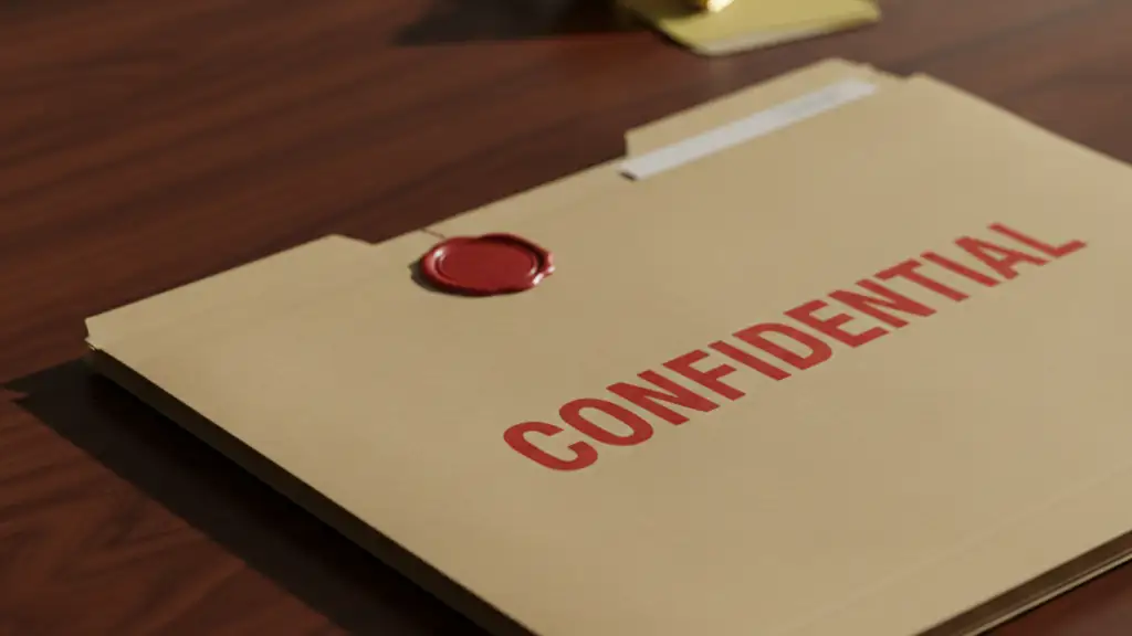 Confidential file on a desk, blurred referee's whistle in background.