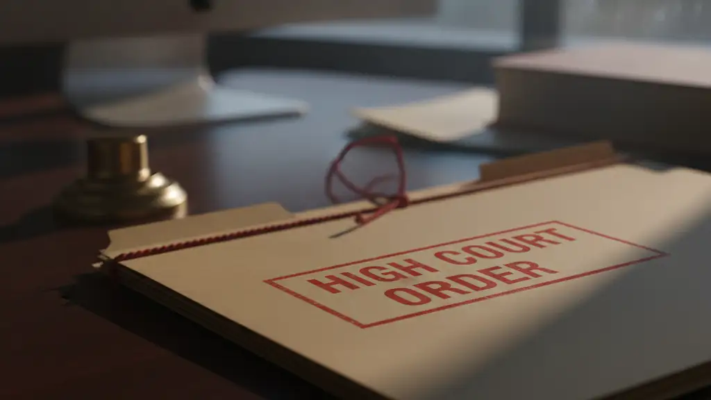 High Court Order file on a dark desk, blurred background.