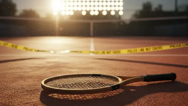Empty tennis racket on a court, suggesting a coaching change.