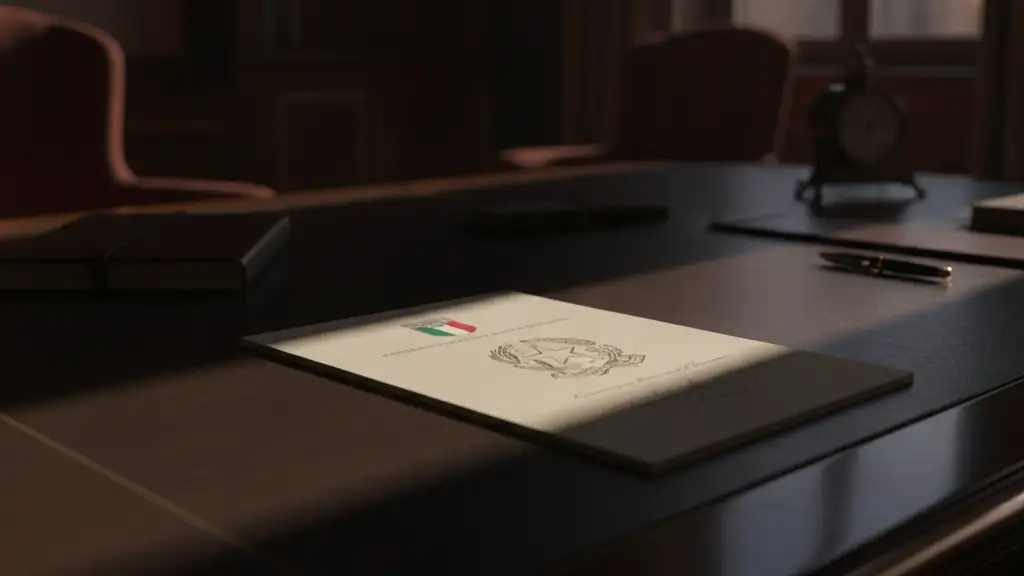 Official document with blurred FIGC crest on a polished wooden desk.
