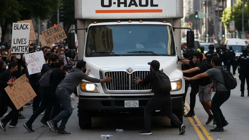 U-Haul Truck Drives Through LA Protest, Driver Detained Amidst Rising Tensions